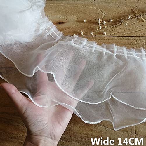 HZLXF1 Ruffle Trim 1.4cm Width Double Layers Tulle Organza Pleated